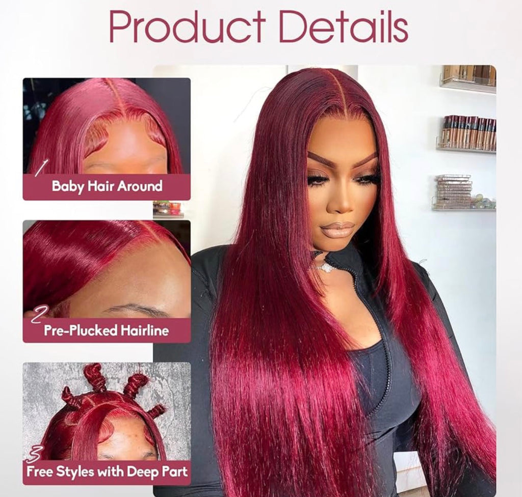 99J Burgundy 13x6 HD Lace Wig 28-32Inch Straight